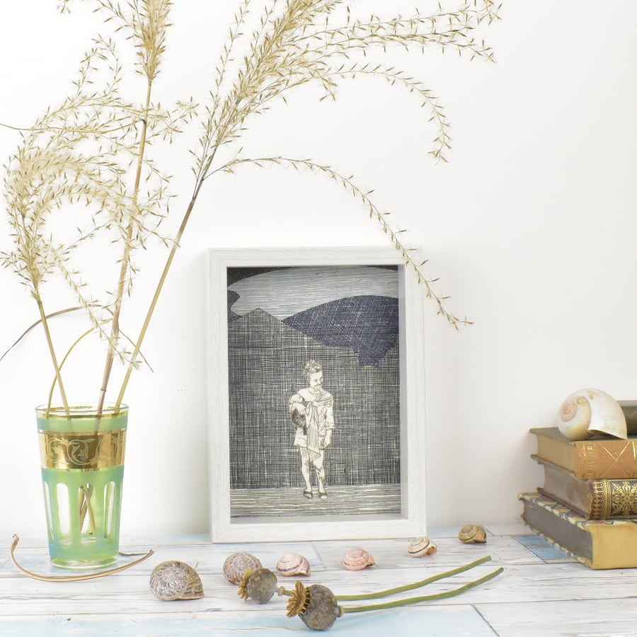 Mother Gift Picture, Babycarrying, Linoprint and Drypoint Collage, Unique