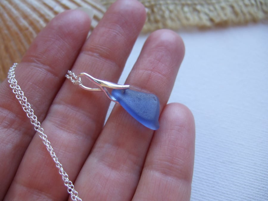 Scottish sea glass necklace, petite necklace beach glass, light blue sea glass 