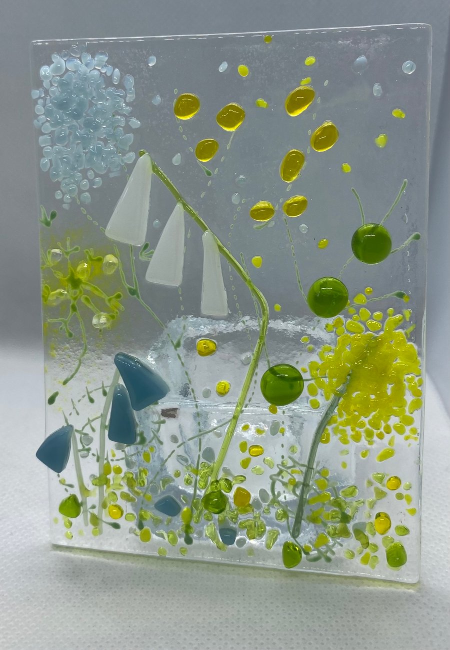 Fused glass hand-decorated tea-light shade 