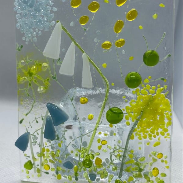 Fused glass hand-decorated tea-light shade 