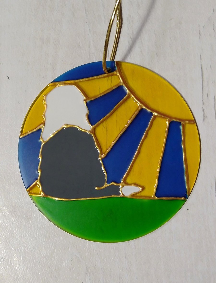 Old English Sheepdog sun catcher. Hand painted