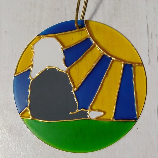 Old English Sheepdog sun catcher. Hand painted