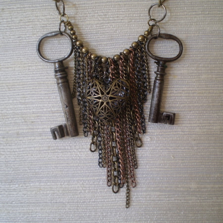 Steampunk Key To My Heart Necklace