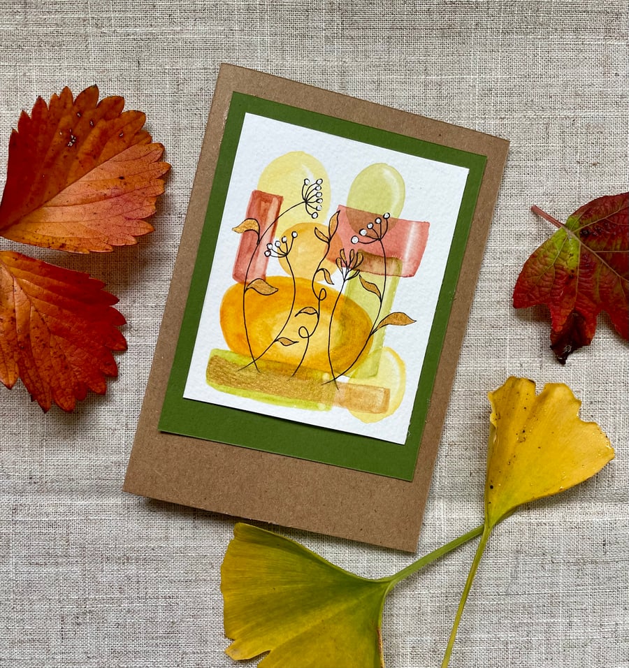 Card, greeting card, original artwork, abstract art, autumn colours.