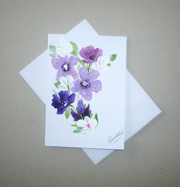 original art hand painted floral card ( ref FA 653 G1 )
