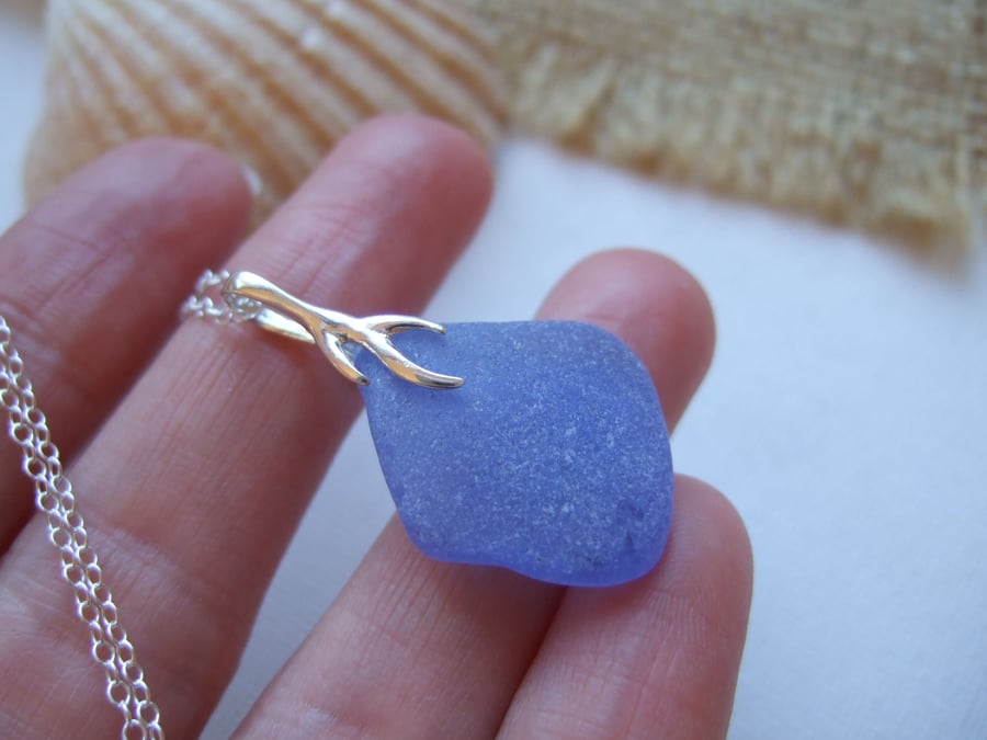 Scottish light blue pendant, sea glass jewelry, beach glass necklace, sterling