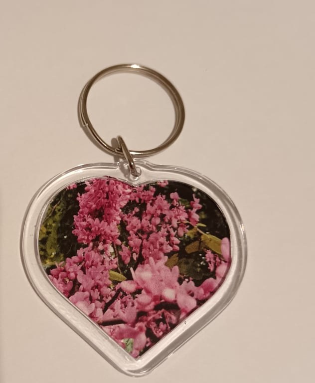 Pretty Pink Flower Photography in heart shaped keyring 