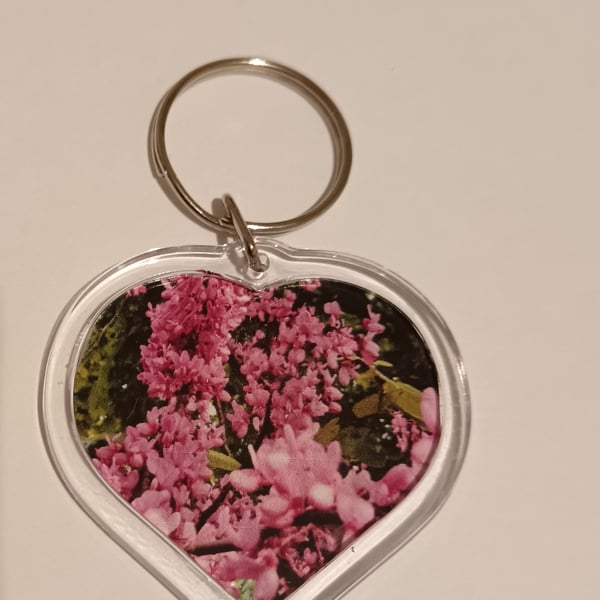 Pretty Pink Flower Photography in heart shaped keyring 