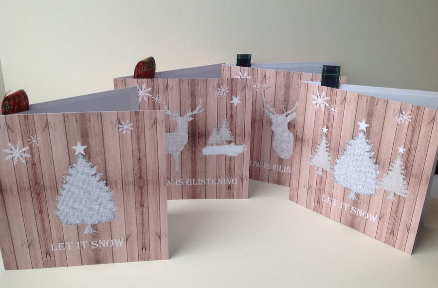 Christmas Cards,5pk,'Winter'Printed Design,Handmade, Can Be Personalised.