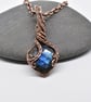Wire Wrapped Faceted Blue Labradorite and Copper Pendant - Image 4