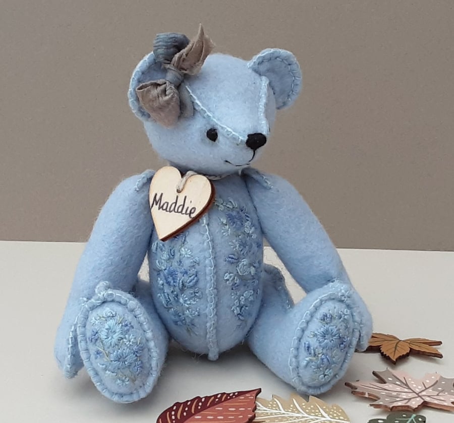 Maddie, miniature embroidered keepsake bear, collectible teddy bear UK