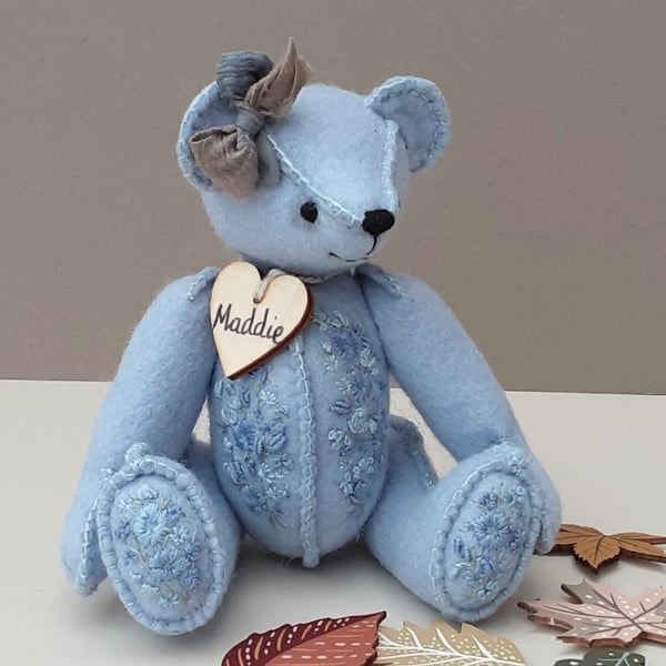 Maddie, miniature embroidered keepsake bear, collectible teddy bear UK