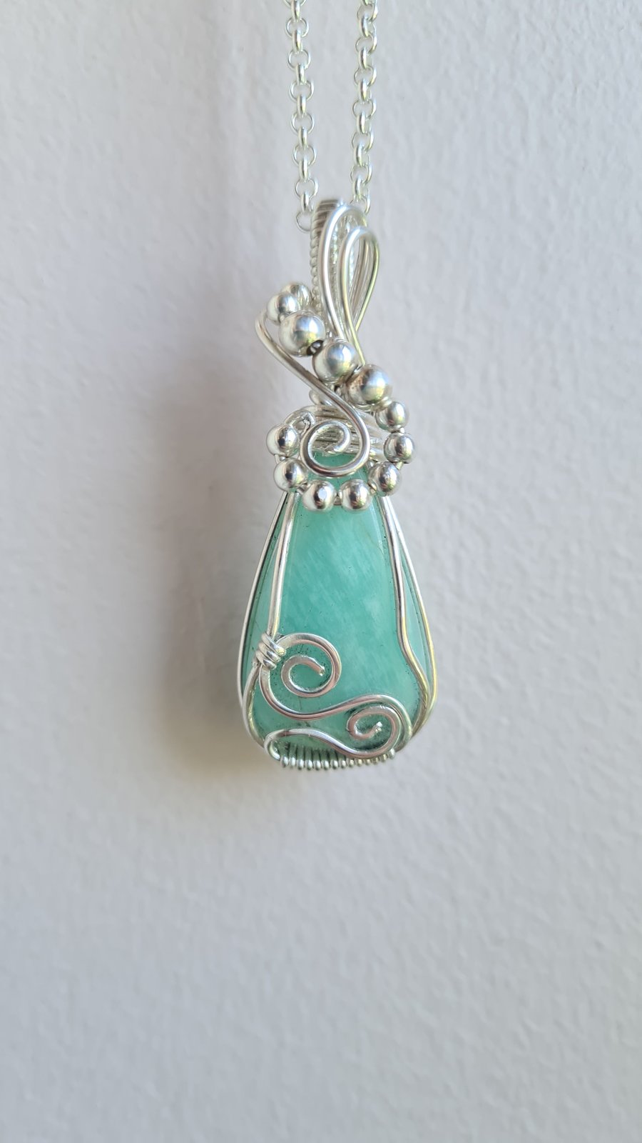 925 Silver & Natural Amazonite Crystal Necklace Pendant Gift Jewellery Jewelry  