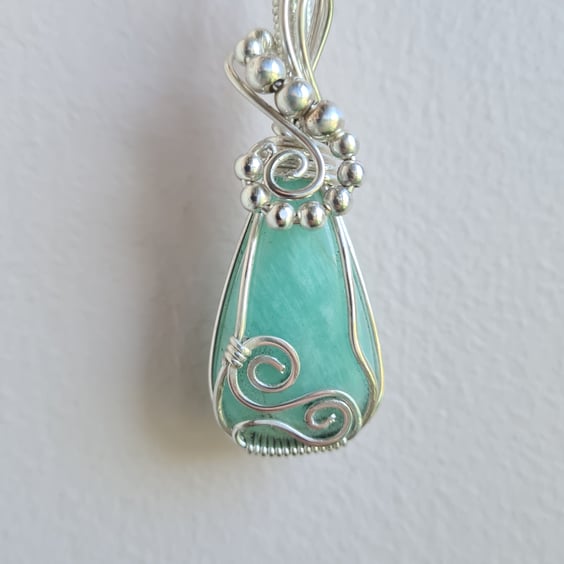 925 Silver & Natural Amazonite Crystal Necklace Pendant Gift Jewellery Jewelry  