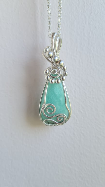 925 Silver & Natural Amazonite Crystal Necklace Pendant Gift Jewellery Jewelry  