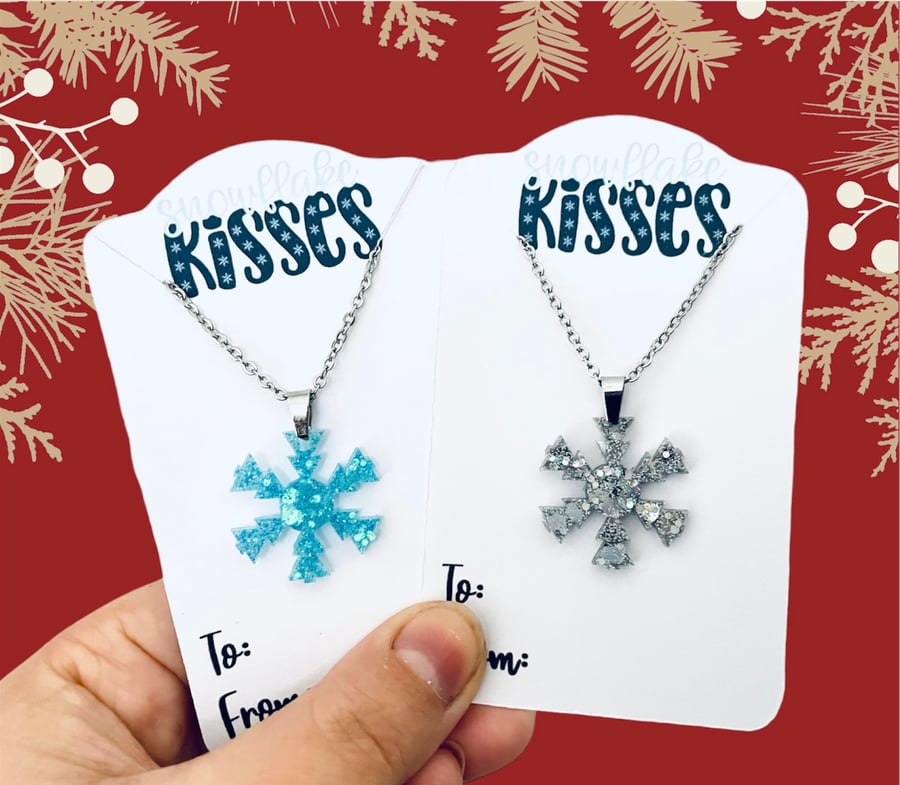Christmas snowflake pendant, xmas necklace, stocking filler for her