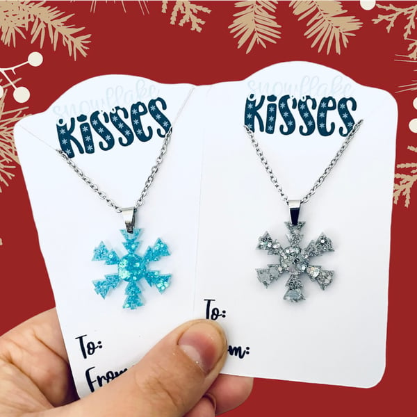 Christmas snowflake pendant, xmas necklace, stocking filler for her