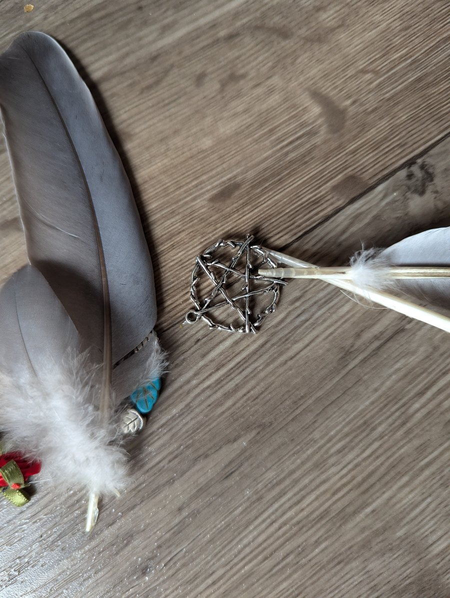 Wood Pigeon Feather and Charms wall hanging Talisman (6)