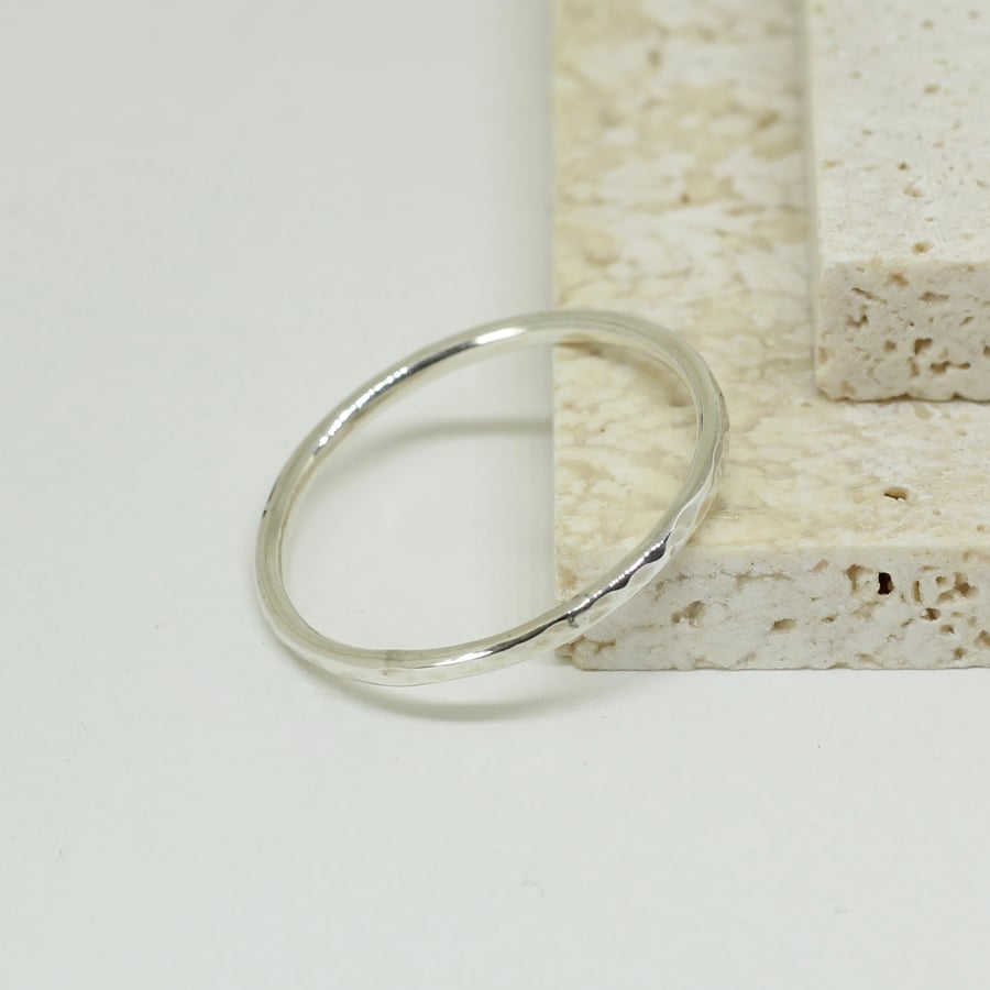 Terrain Ring - Hammered Sterling silver stacking ring - Textured Silver Band