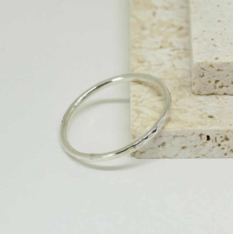 Terrain Ring - Hammered Sterling silver stacking ring - Textured Silver Band