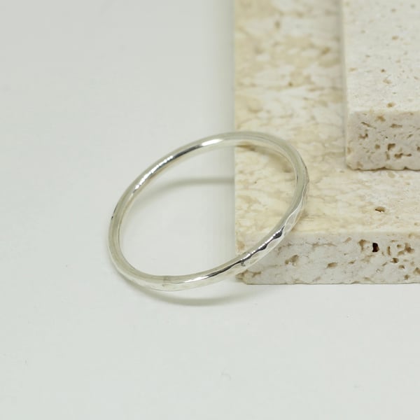 Terrain Ring - Hammered Sterling silver stacking ring - Textured Silver Band