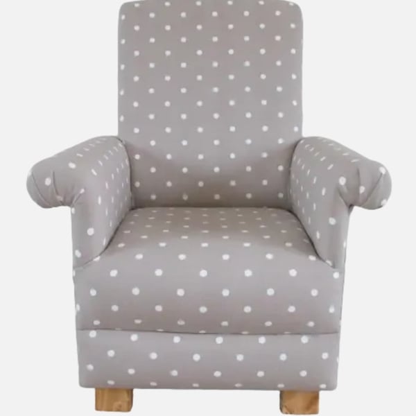 Child's Taupe Dotty Spot Fabric Chair Armchair Beige Polka Dots Brown Spots