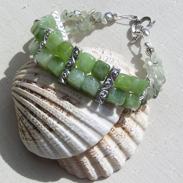 Peridot & Green Prehnite Crystal Gemstone Beaded Bracelet "Forest Knight"
