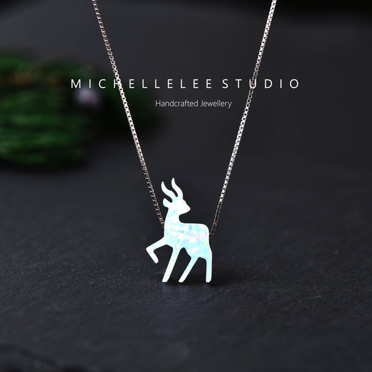 Gazelle Opal Goat Necklace With 925 Sterling Silver Chain
