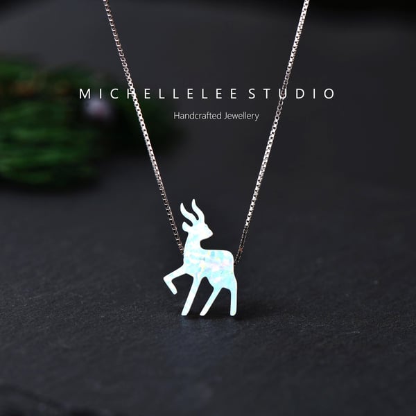 Gazelle Opal Goat Necklace with 925 Sterling Silver Necklace