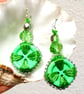 Pistachio Green Wooden Button & Crystal Earrings