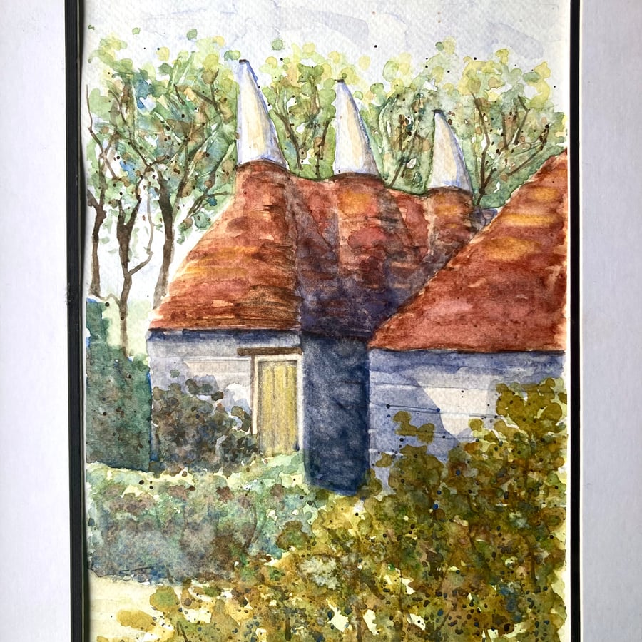 Original watercolour painting of a Kent Oast House England