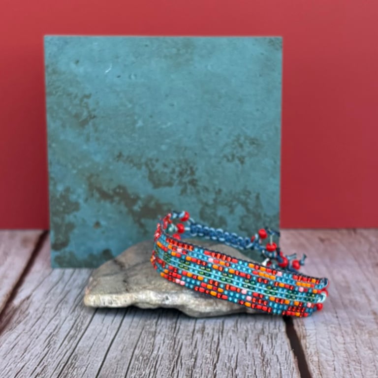 Glass Seed Bead Bracelet - Random Reds