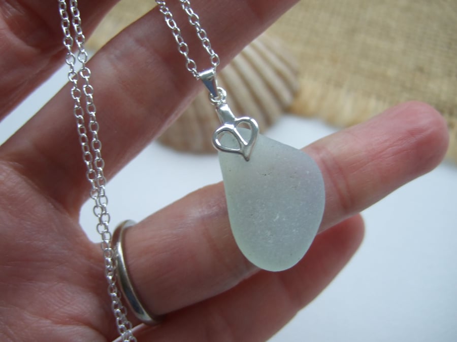 Seaham Sea Glass Necklace, Opalescent Beach Glass, Romantic Heart