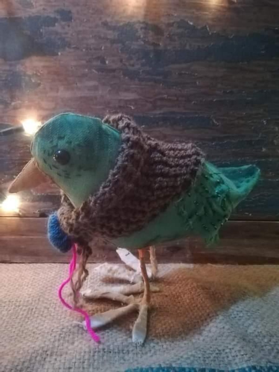 Textile art Bird sculptures, primitive art decor, folk art bird, animal gift