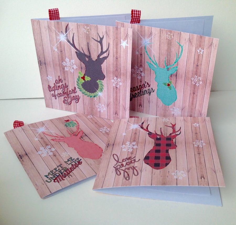 Christmas Cards,Winter Stag,Pack of Five,Handmade Xmas Cards