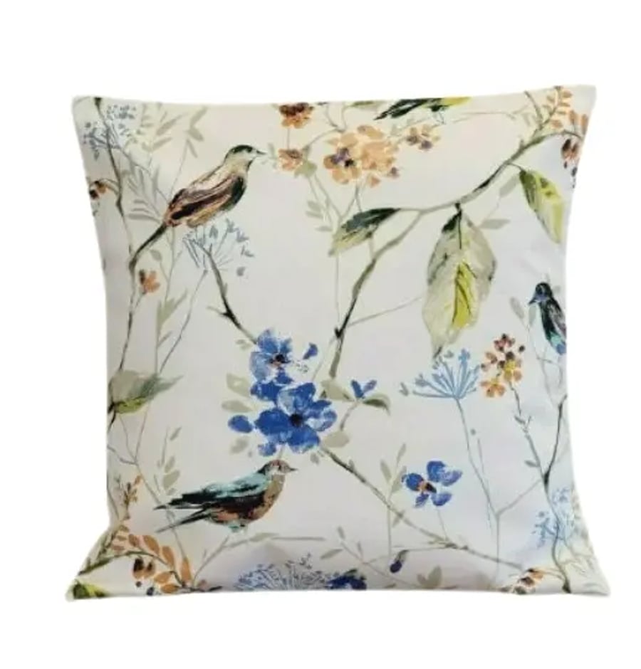 Birdsong Sapphire Blue Bird Floral Cushion Cover 10" 12" 14" 16" 17" 18" 
