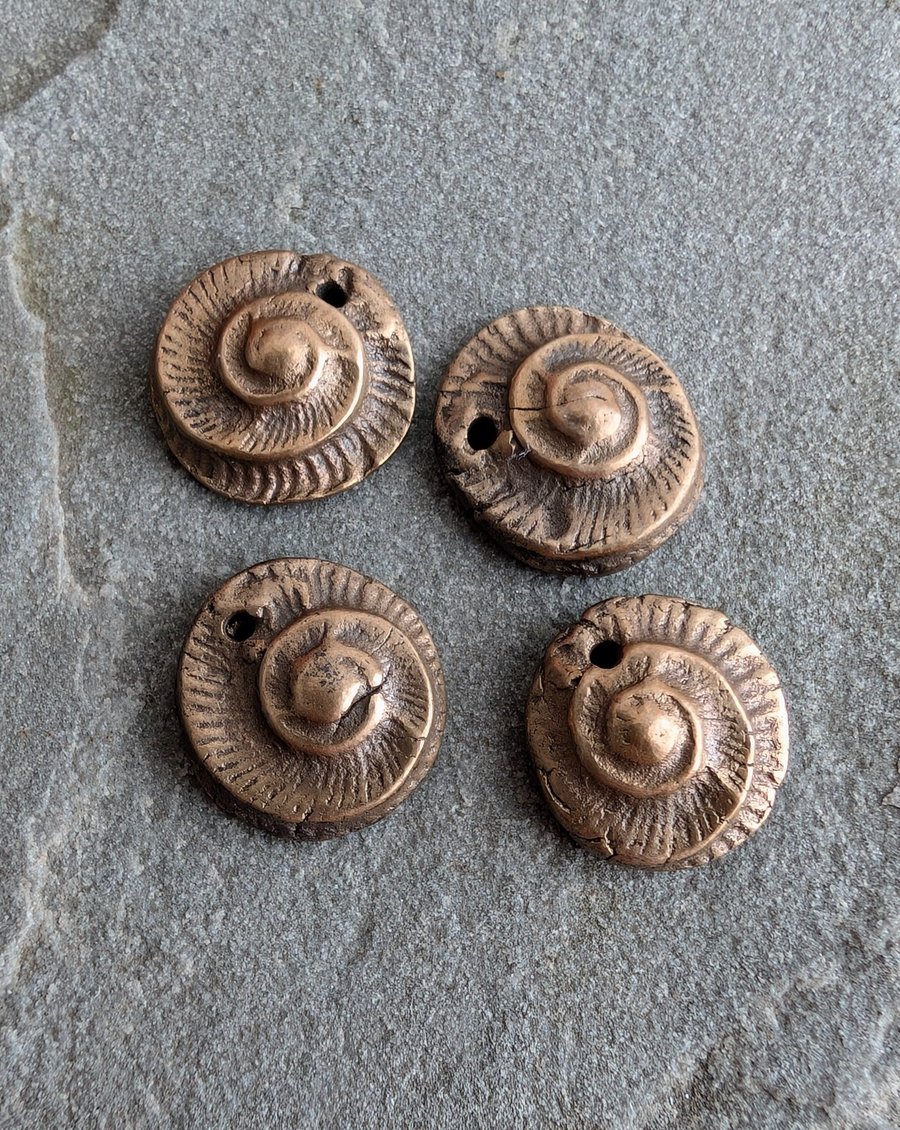 Artisan Made Bronze Ammonite Charms 1  Pair