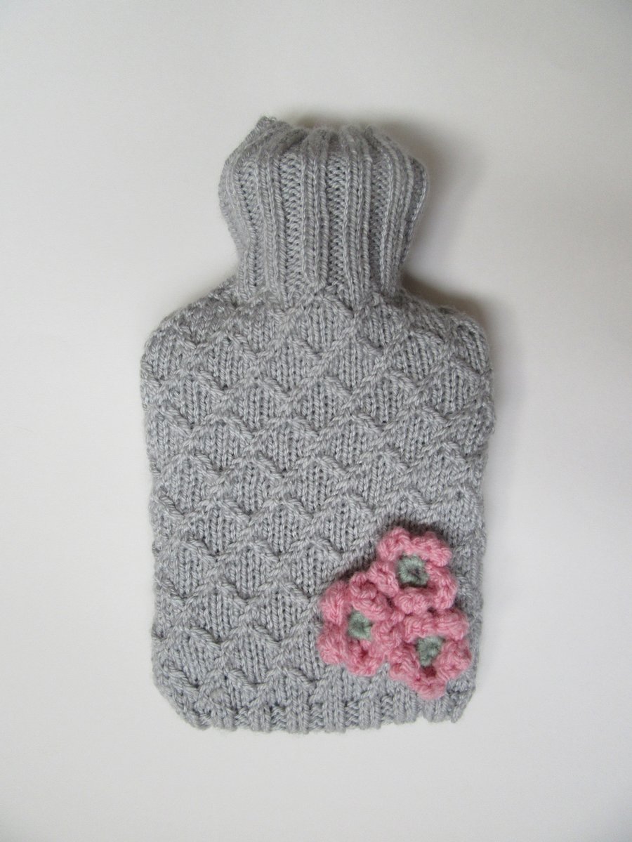 Hot water bottle - shabby chic grey with daisies