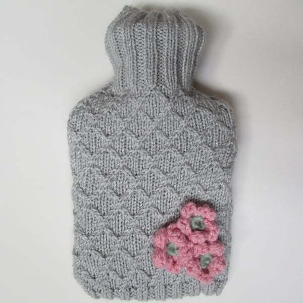 Hot water bottle - shabby chic grey with daisies