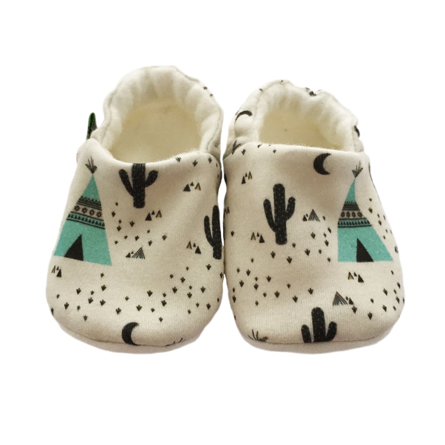 BABY Pram Shoes Kids Slippers ORGANIC Geometric TEPEES & CACTUS GIFT IDEA 0-9Y