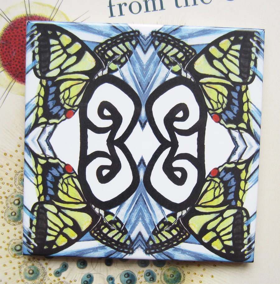 Swallowtail Butterfly Design Ceramic Tile Trivet with Cork Backing