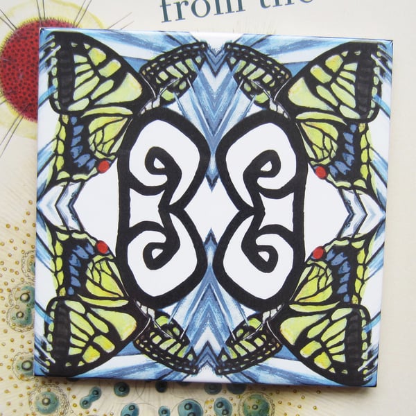 Swallowtail Butterfly Design Ceramic Tile Trivet with Cork Backing