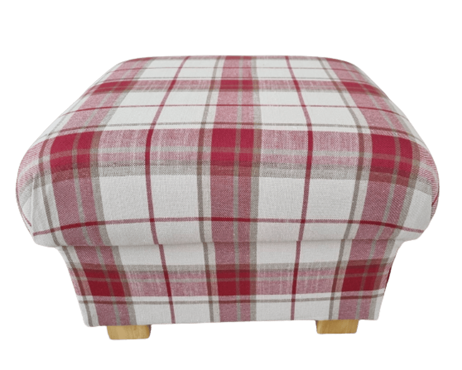 Storage Footstool Laura Ashley Highland Check Cranberry Fabric Red Tartan 