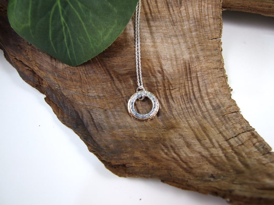 Sterling Silver & Rose Gold Filled Circles Necklace. Minimalist Pendant