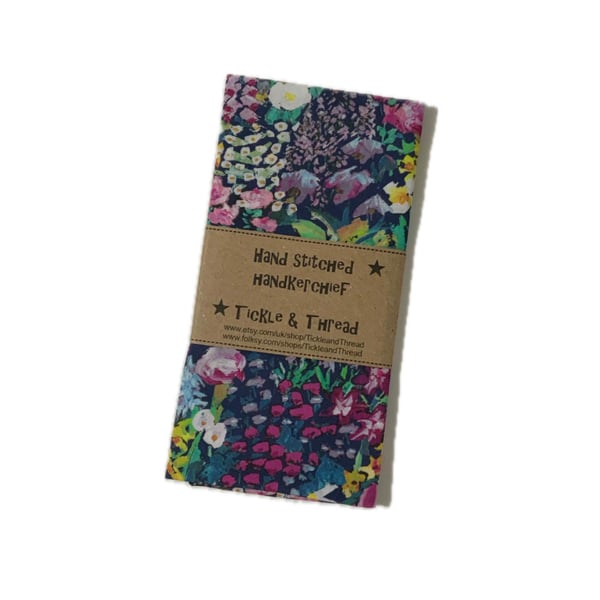 Liberty Print Cotton Handkerchief: Navy Floral Pocket Square