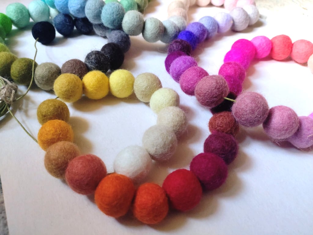 Felt Ball Garland, 100 colours, Rainbow Bunting.