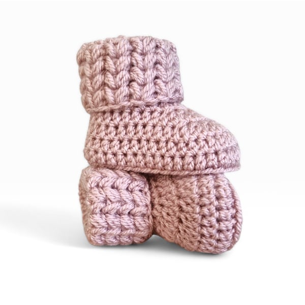 Neutral Newborn Baby Booties with Puff Stitch Cuff