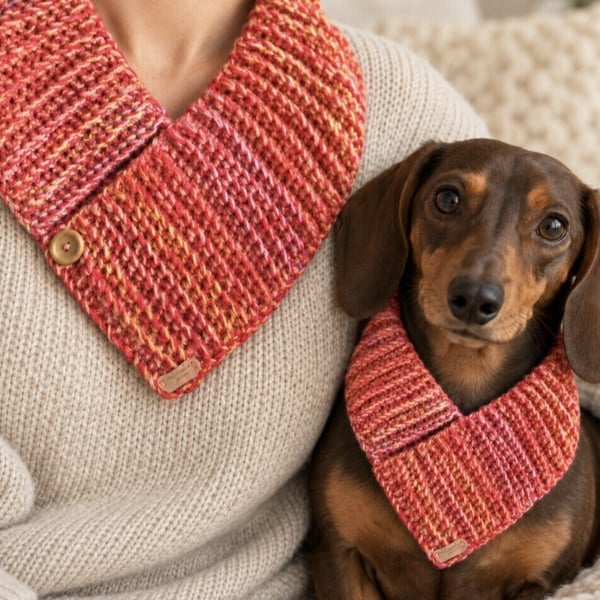Matching Woman and Dog Snood Set – Handmade Coral Crochet Cowls