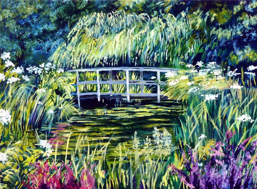 Water Gardens with Bridge Landscape Oil Painting