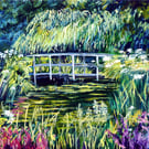 Water Gardens with Bridge Landscape Oil Painting